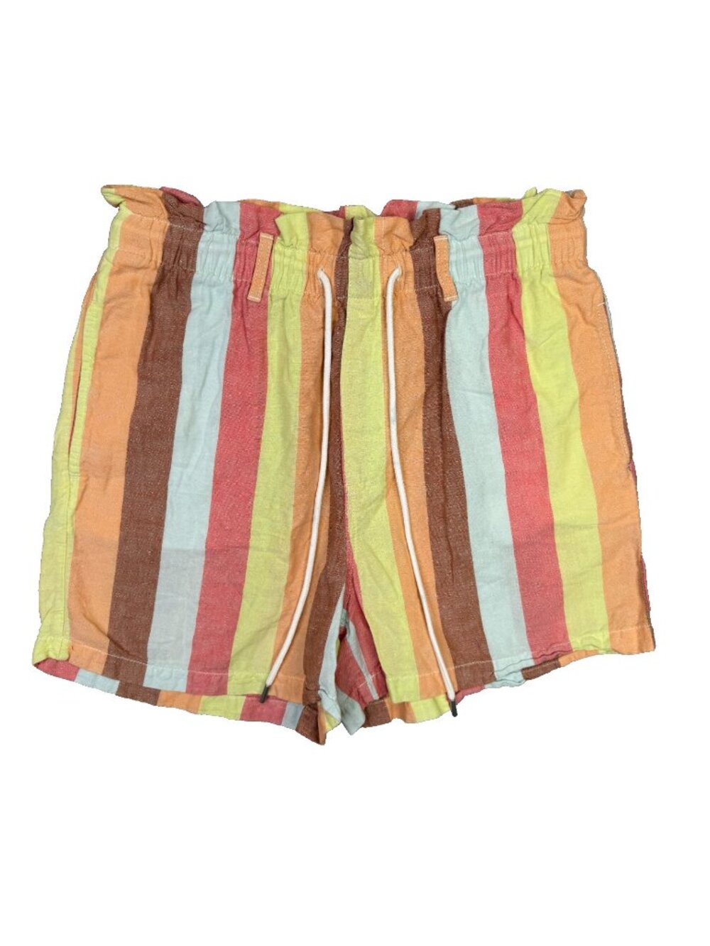 GAP Pull On Shorts Womens Medium M Linen Blend Multi Stripe Paperbag Colorful